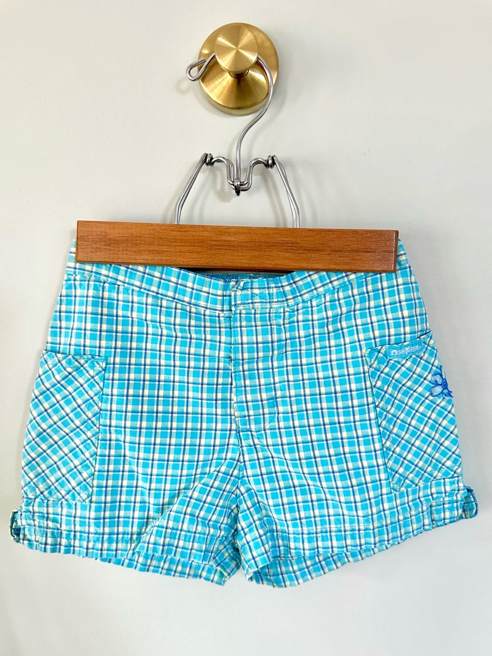 Vintage OshKosh B’gosh Aqua Plaid Shorts Girls Size 6 Y2K Cottage Coastal